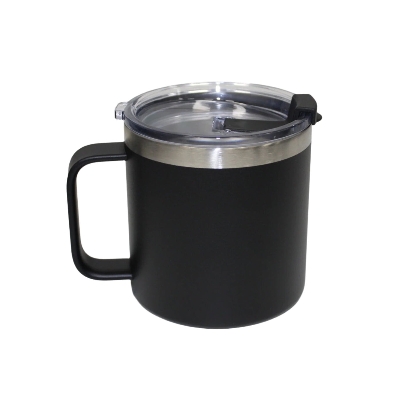 15oz Food Grade Stainless Steel Camp Cup with Handle and Leak-Proof Lid.