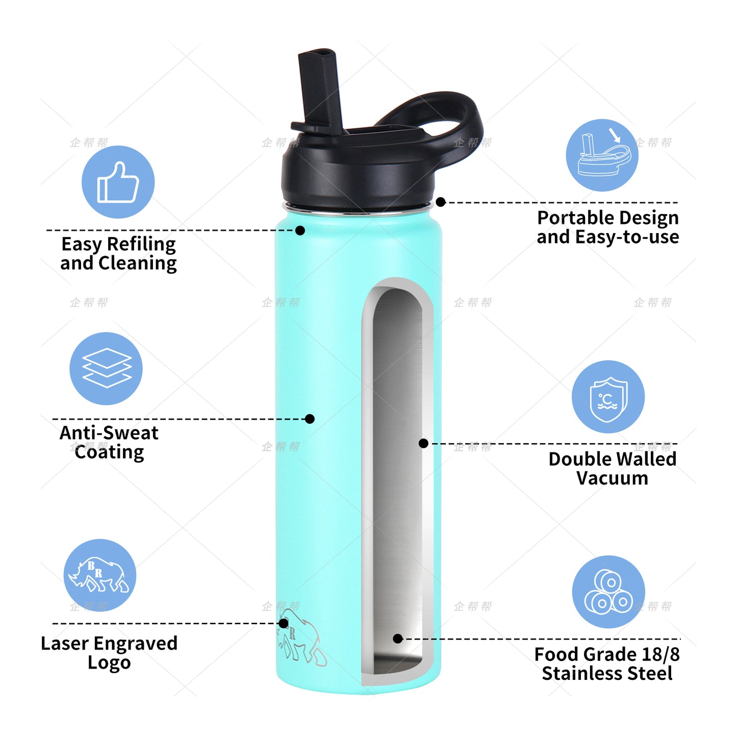 Rhino Can® Flex 24 Water Bottle - Tiffany Blue.